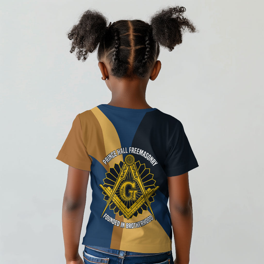 Prince Hall Freemasonry Kid T shirt Square and Compasses Gold Blue Geometric