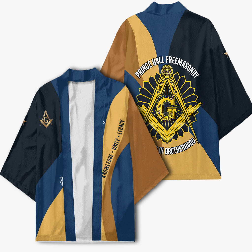 Prince Hall Freemasonry Kimono Square and Compasses Gold Blue Geometric