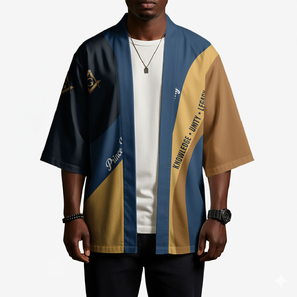 Prince Hall Freemasonry Kimono Square and Compasses Gold Blue Geometric