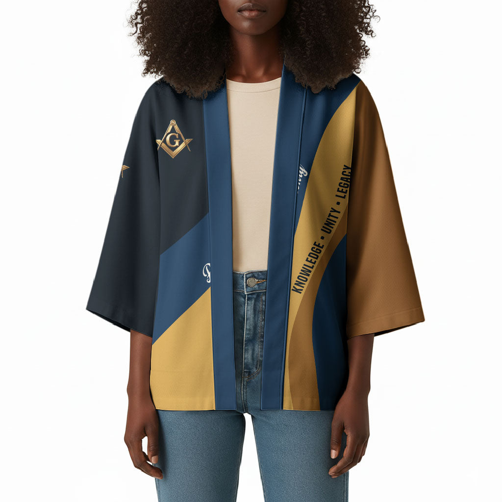 Prince Hall Freemasonry Kimono Square and Compasses Gold Blue Geometric