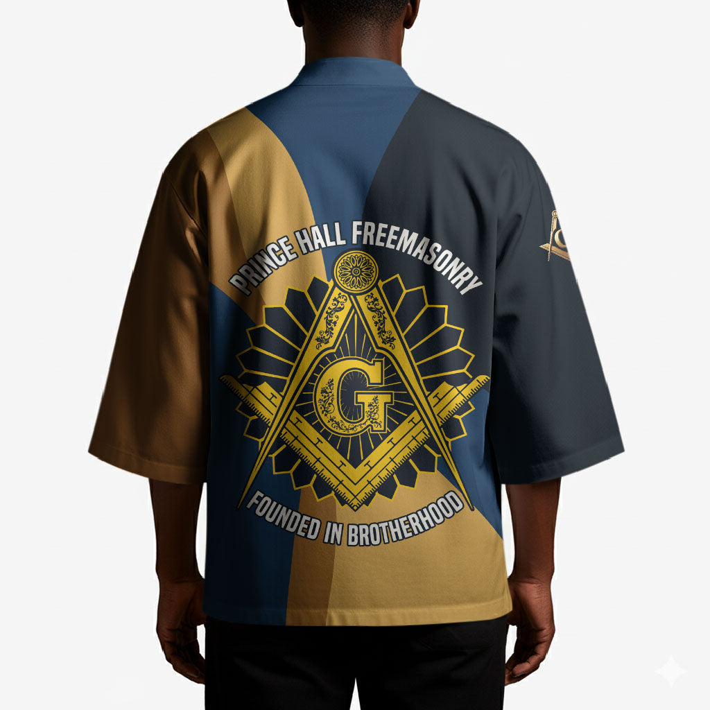Prince Hall Freemasonry Kimono Square and Compasses Gold Blue Geometric
