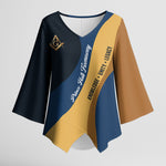 Prince Hall Freemasonry Kimono Sleeve Blouse Square and Compasses Gold Blue Geometric