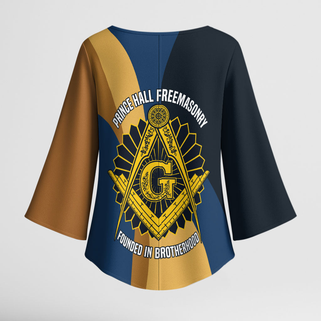 Prince Hall Freemasonry Kimono Sleeve Blouse Square and Compasses Gold Blue Geometric