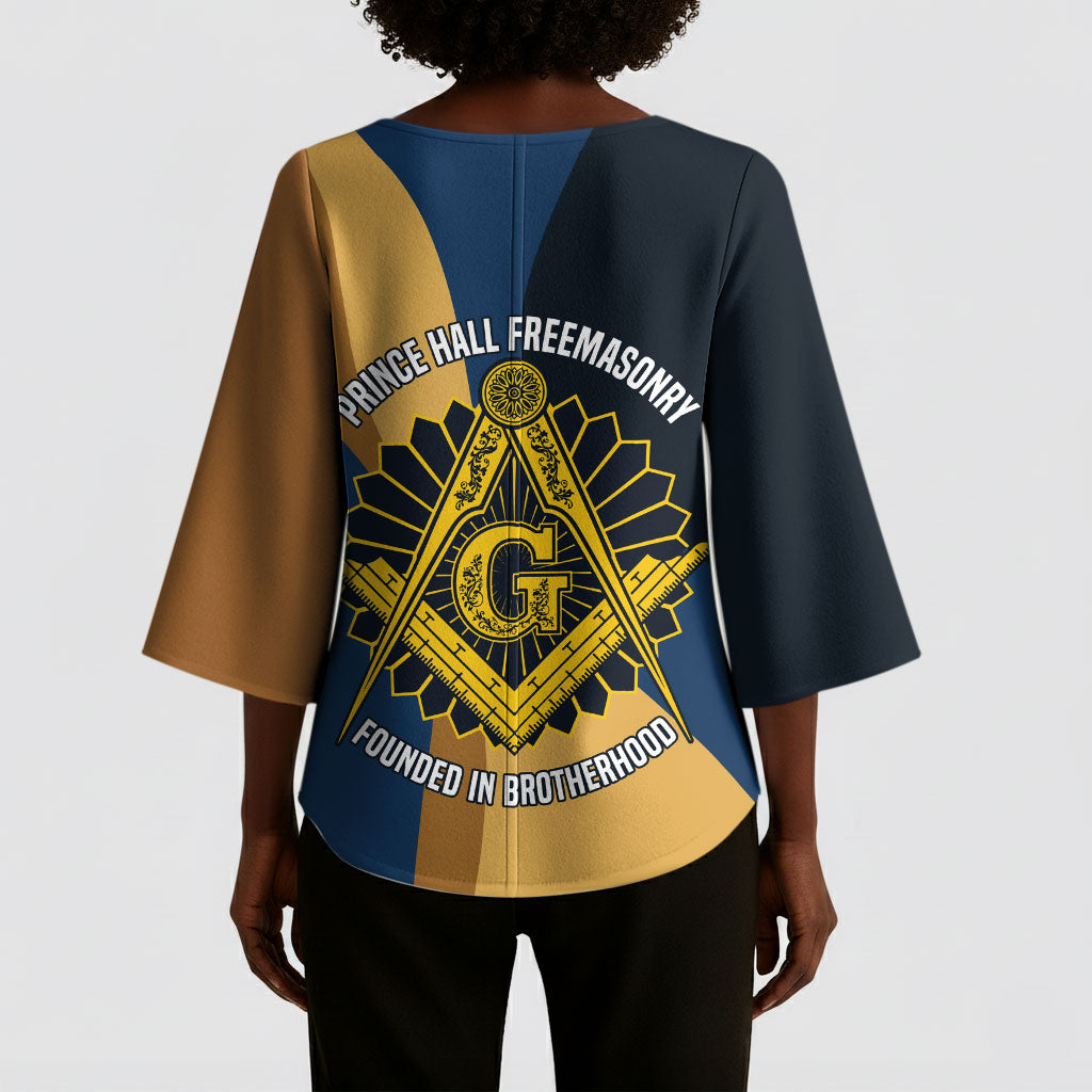 Prince Hall Freemasonry Kimono Sleeve Blouse Square and Compasses Gold Blue Geometric