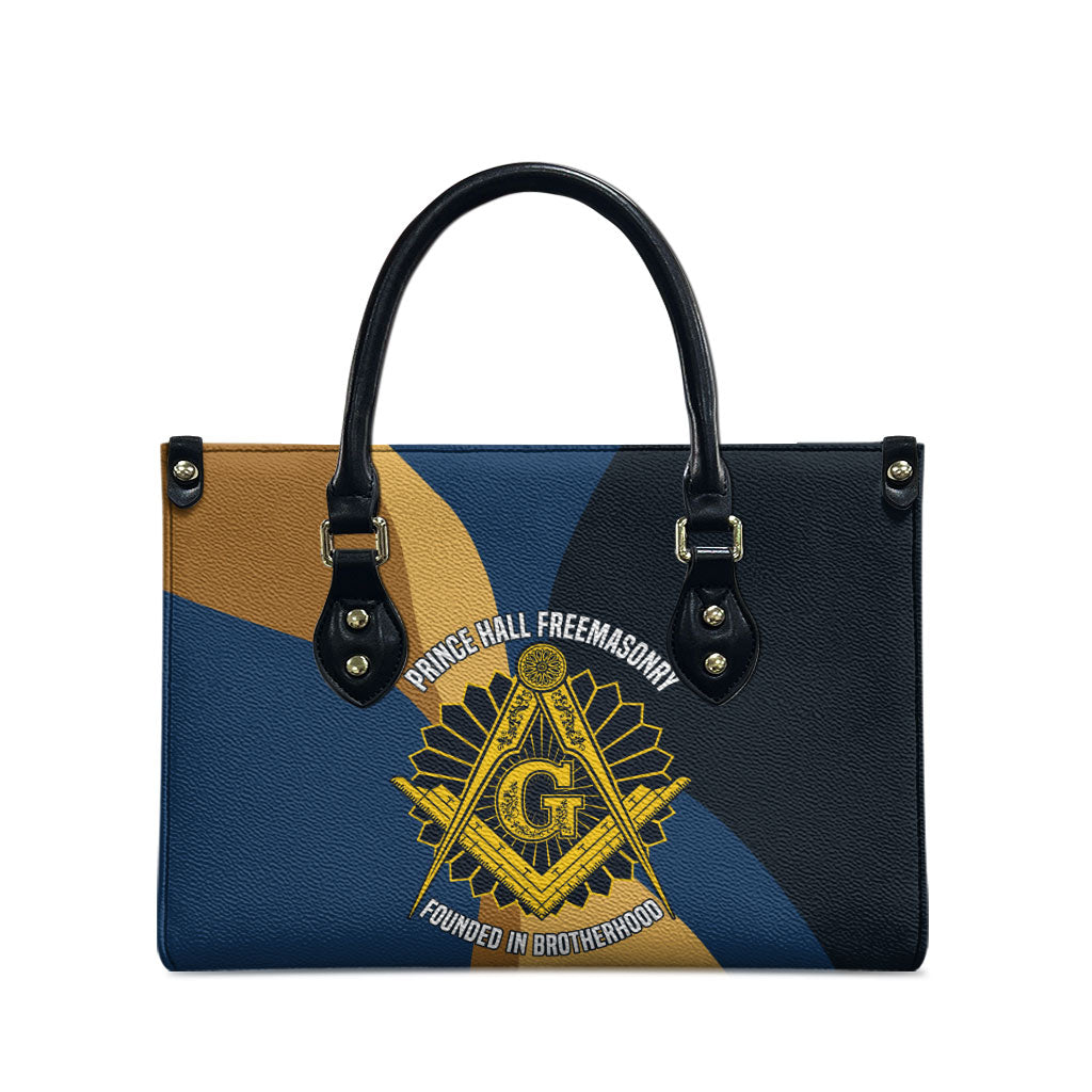 Prince Hall Freemasonry Leather Bag Square and Compasses Gold Blue Geometric