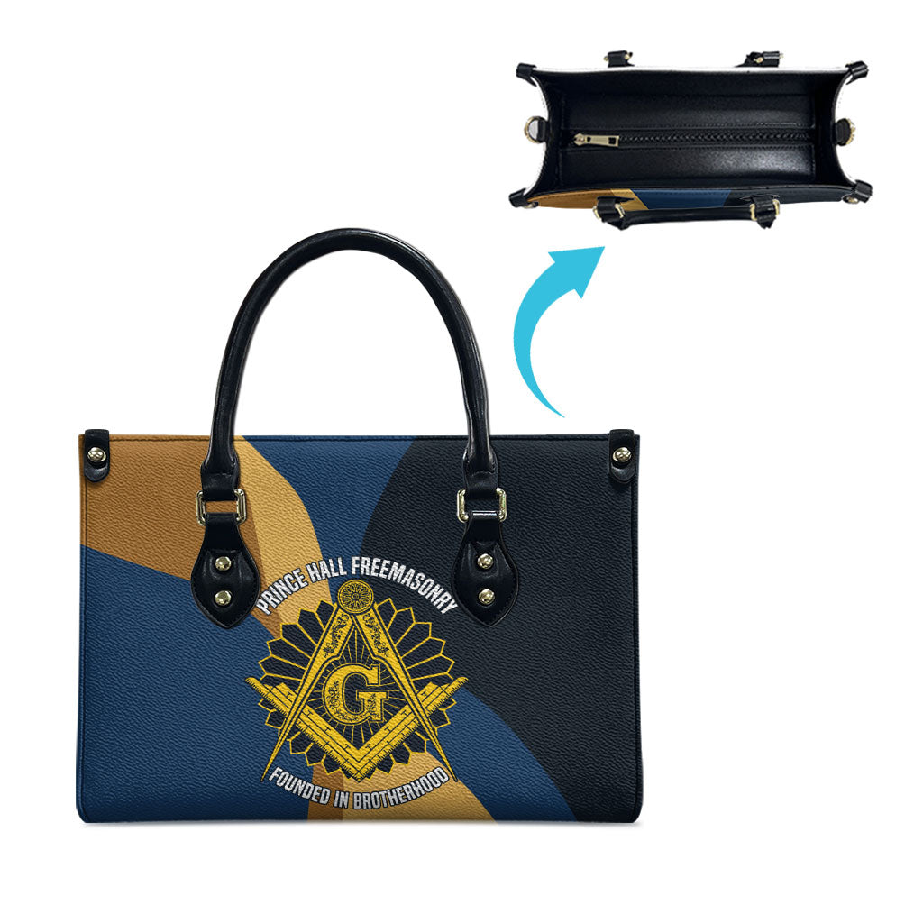 Prince Hall Freemasonry Leather Bag Square and Compasses Gold Blue Geometric