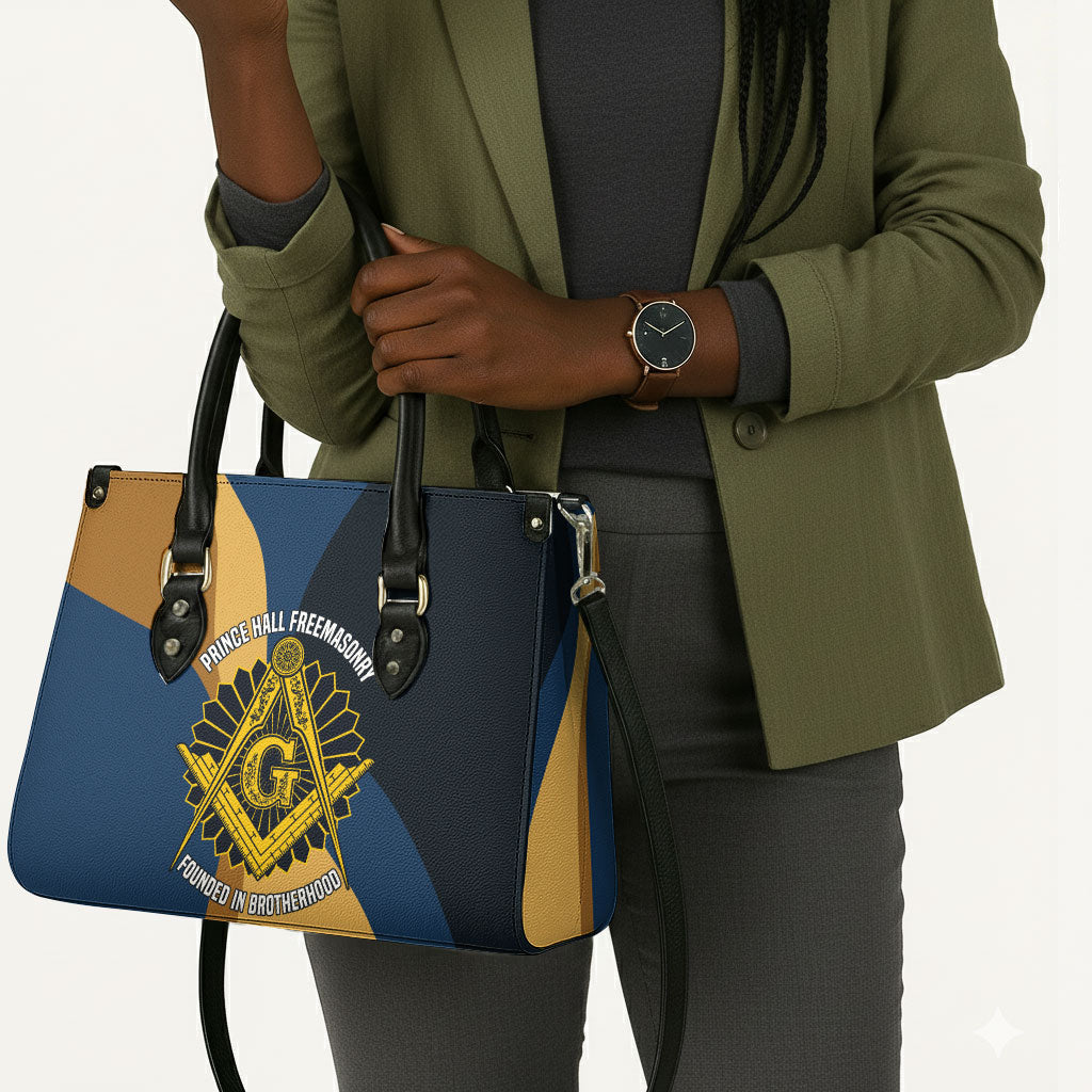 Prince Hall Freemasonry Leather Bag Square and Compasses Gold Blue Geometric
