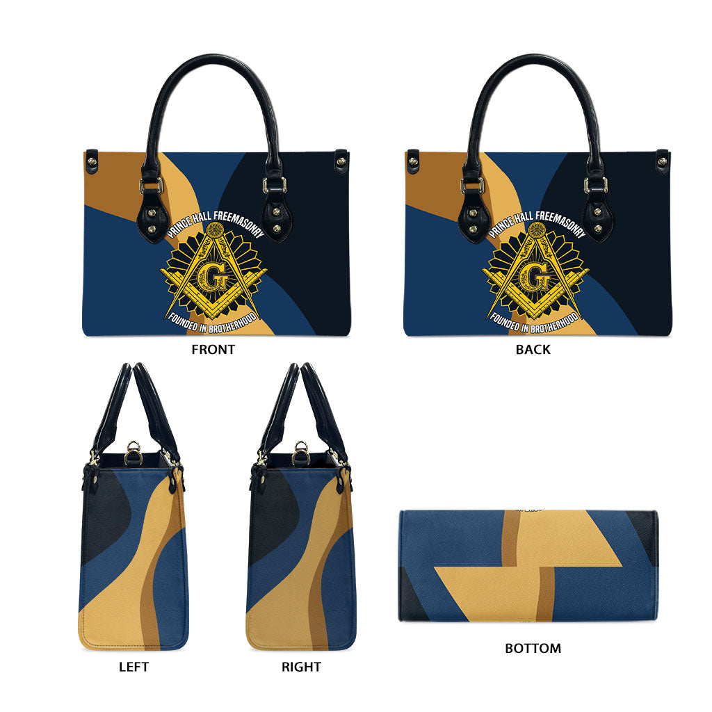 Prince Hall Freemasonry Leather Bag Square and Compasses Gold Blue Geometric