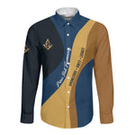 Prince Hall Freemasonry Long Sleeve Button Shirt Square and Compasses Gold Blue Geometric