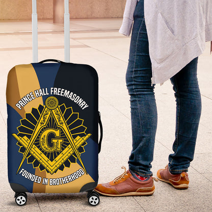 Prince Hall Freemasonry Luggage Cover Square and Compasses Gold Blue Geometric