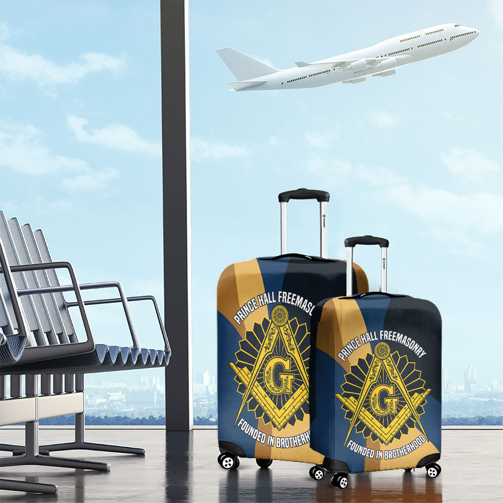Prince Hall Freemasonry Luggage Cover Square and Compasses Gold Blue Geometric