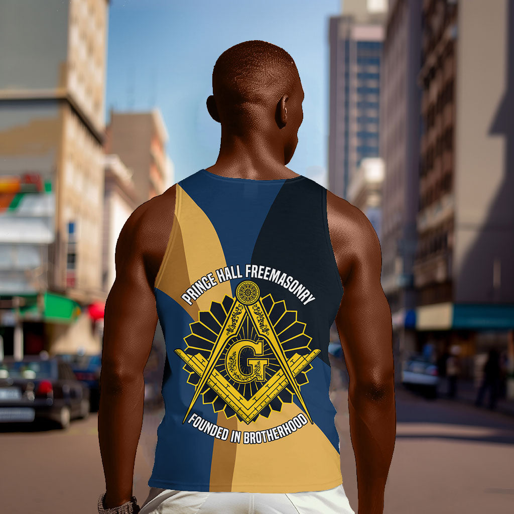 Prince Hall Freemasonry Men Tank Top Square and Compasses Gold Blue Geometric