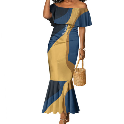 Prince Hall Freemasonry Mermaid Dress Square and Compasses Gold Blue Geometric