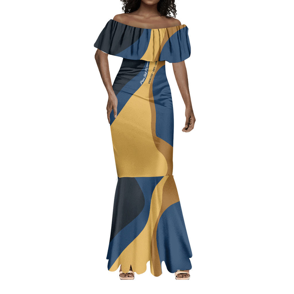 Prince Hall Freemasonry Mermaid Dress Square and Compasses Gold Blue Geometric