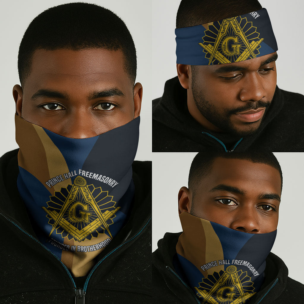 Prince Hall Freemasonry Neck Gaiter Square and Compasses Gold Blue Geometric