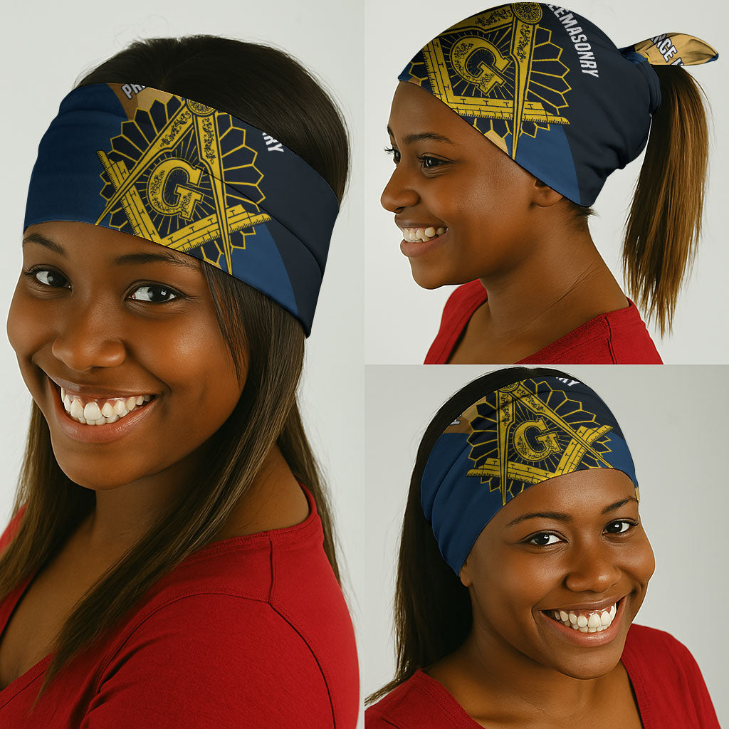 Prince Hall Freemasonry Neck Gaiter Square and Compasses Gold Blue Geometric