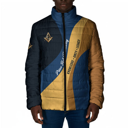 Prince Hall Freemasonry Padded Jacket Square and Compasses Gold Blue Geometric