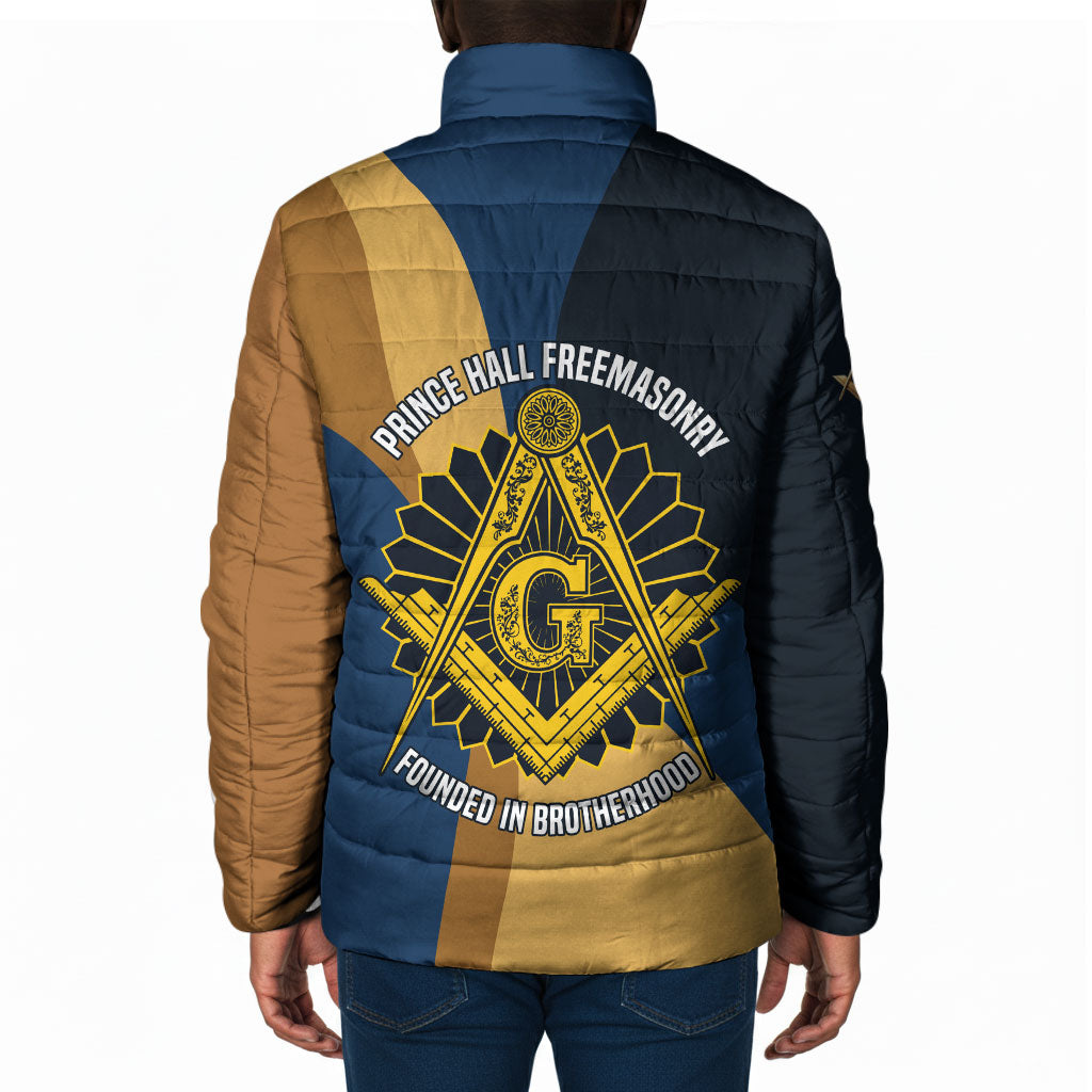 Prince Hall Freemasonry Padded Jacket Square and Compasses Gold Blue Geometric