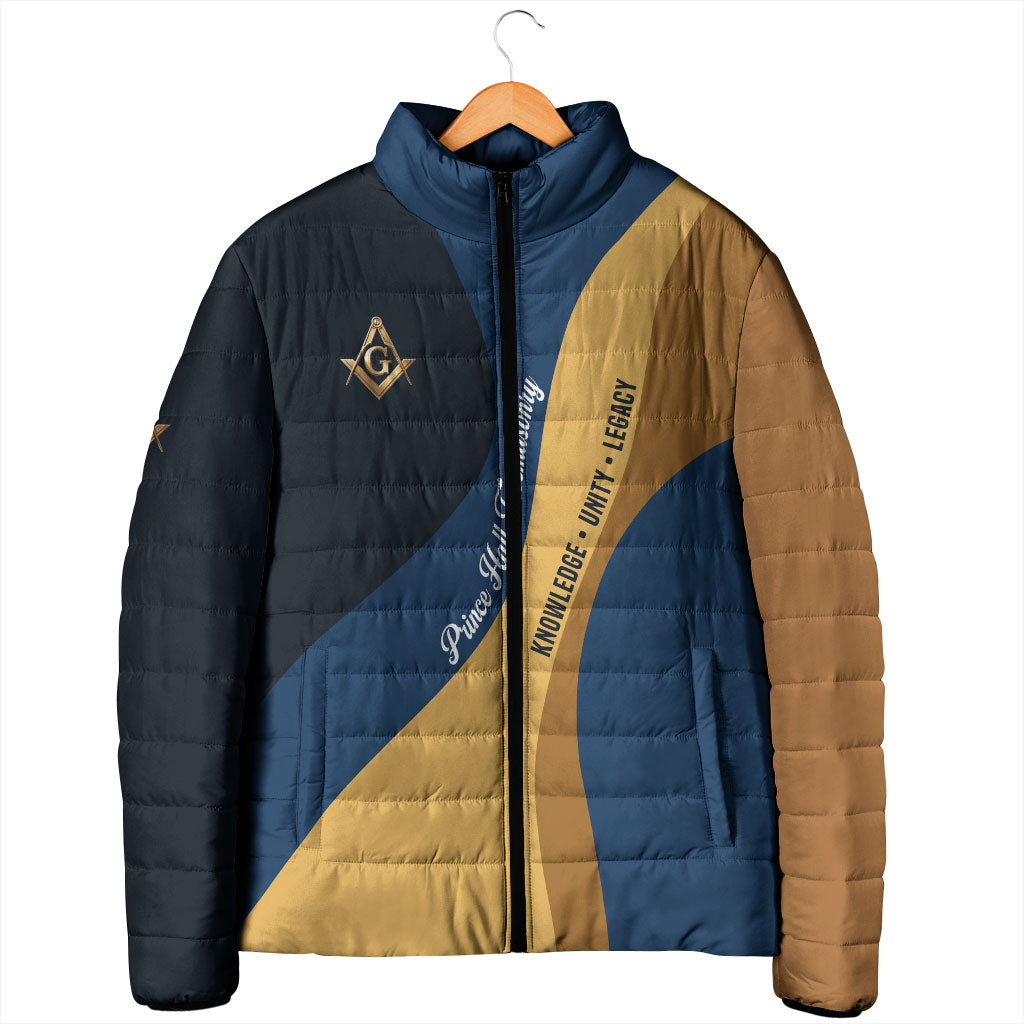 Prince Hall Freemasonry Padded Jacket Square and Compasses Gold Blue Geometric