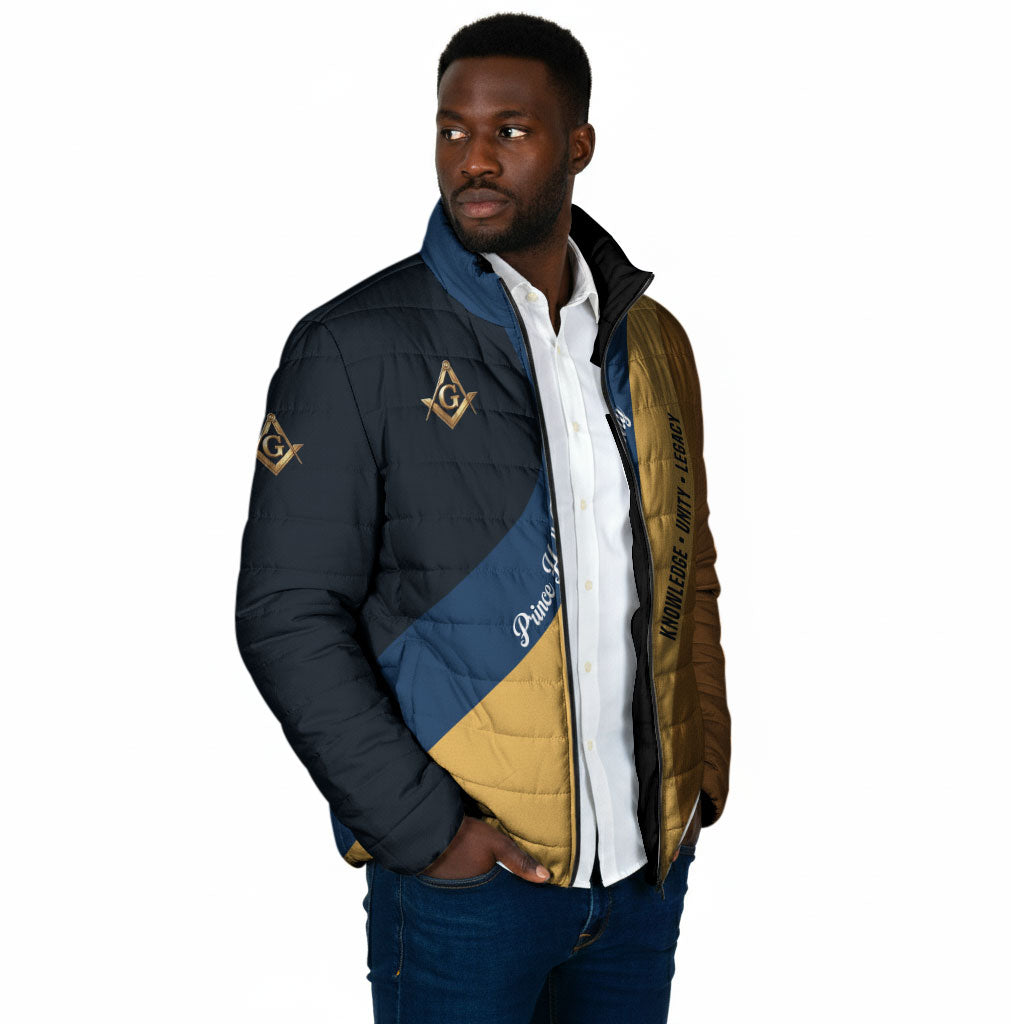 Prince Hall Freemasonry Padded Jacket Square and Compasses Gold Blue Geometric