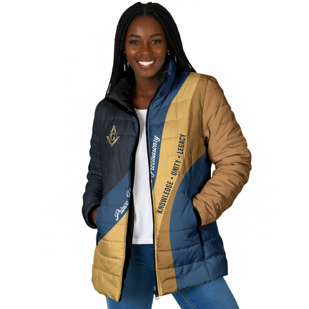 Prince Hall Freemasonry Padded Jacket Square and Compasses Gold Blue Geometric