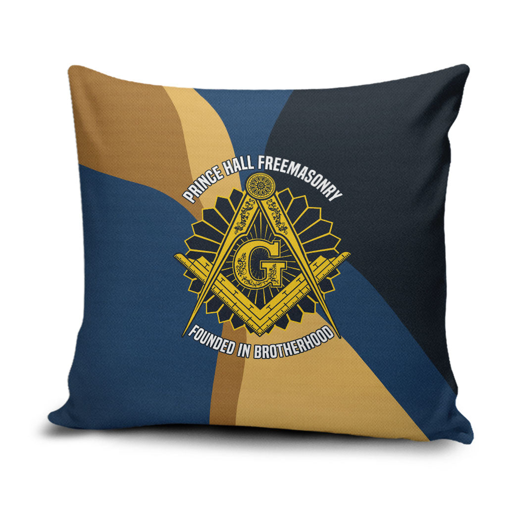 Prince Hall Freemasonry Pillow Cover Square and Compasses Gold Blue Geometric