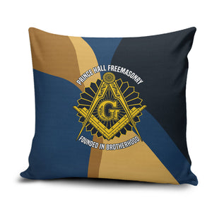 Prince Hall Freemasonry Pillow Cover Square and Compasses Gold Blue Geometric