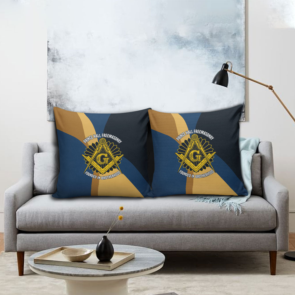Prince Hall Freemasonry Pillow Cover Square and Compasses Gold Blue Geometric