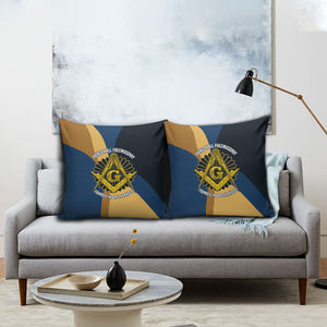 Prince Hall Freemasonry Pillow Cover Square and Compasses Gold Blue Geometric