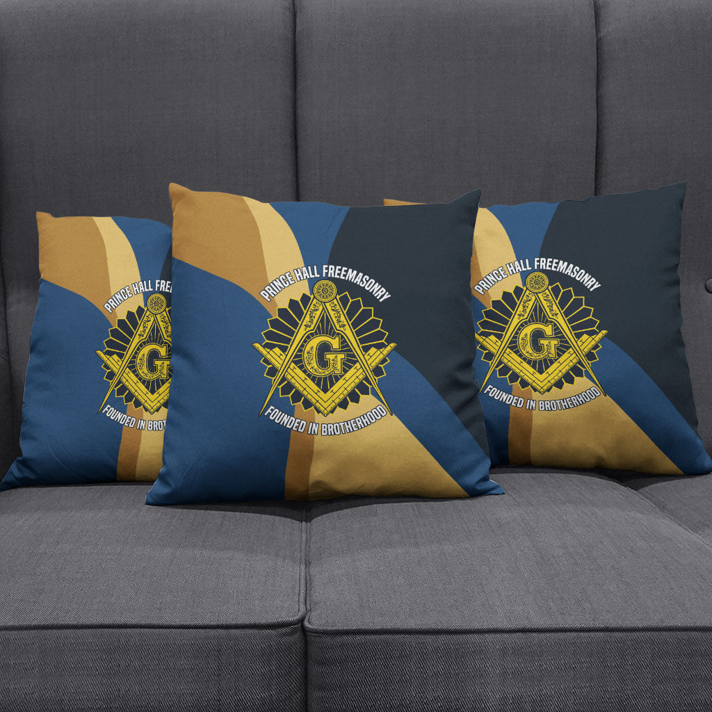 Prince Hall Freemasonry Pillow Cover Square and Compasses Gold Blue Geometric