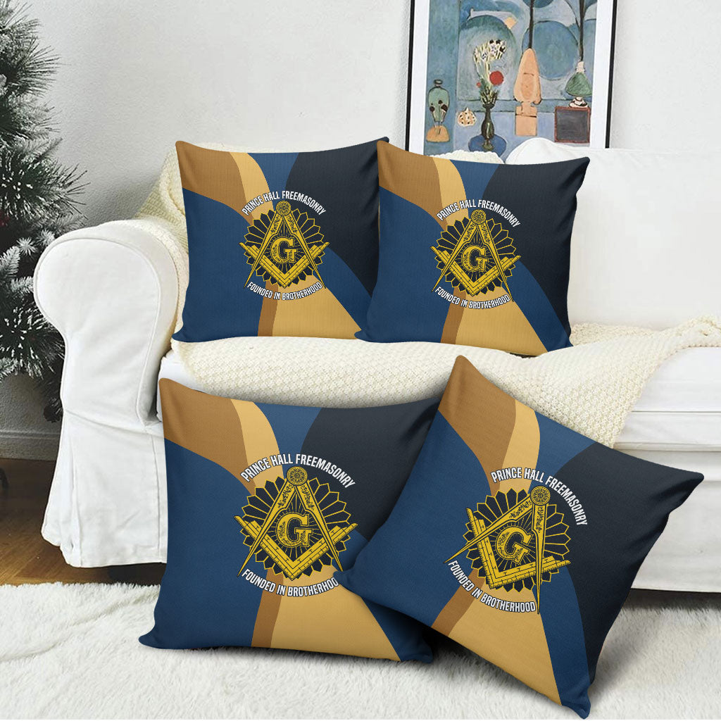 Prince Hall Freemasonry Pillow Cover Square and Compasses Gold Blue Geometric