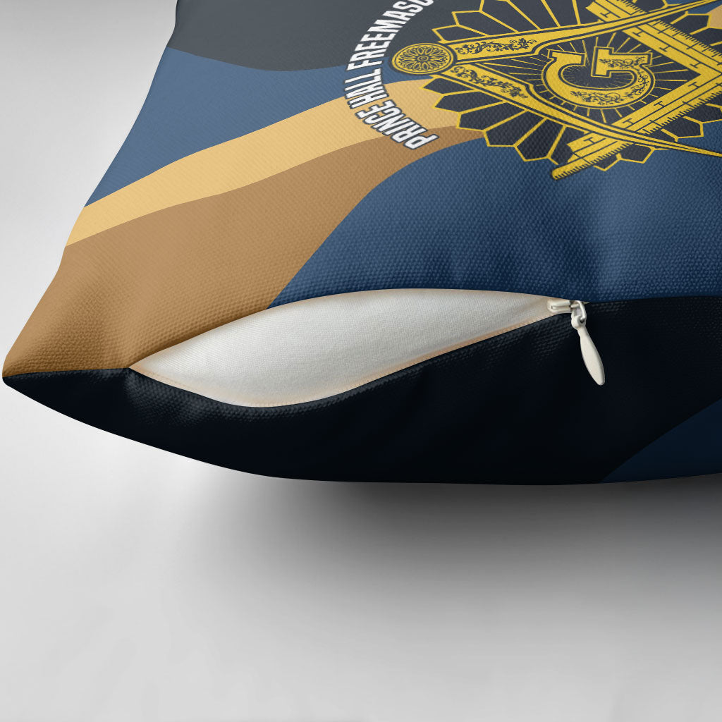 Prince Hall Freemasonry Pillow Cover Square and Compasses Gold Blue Geometric