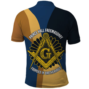 Prince Hall Freemasonry Polo Shirt Square and Compasses Gold Blue Geometric