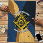 Prince Hall Freemasonry Puzzle Square and Compasses Gold Blue Geometric