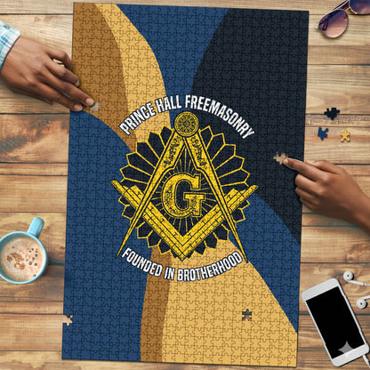 Prince Hall Freemasonry Puzzle Square and Compasses Gold Blue Geometric