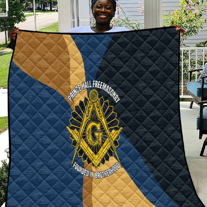 Prince Hall Freemasonry Quilt Square and Compasses Gold Blue Geometric
