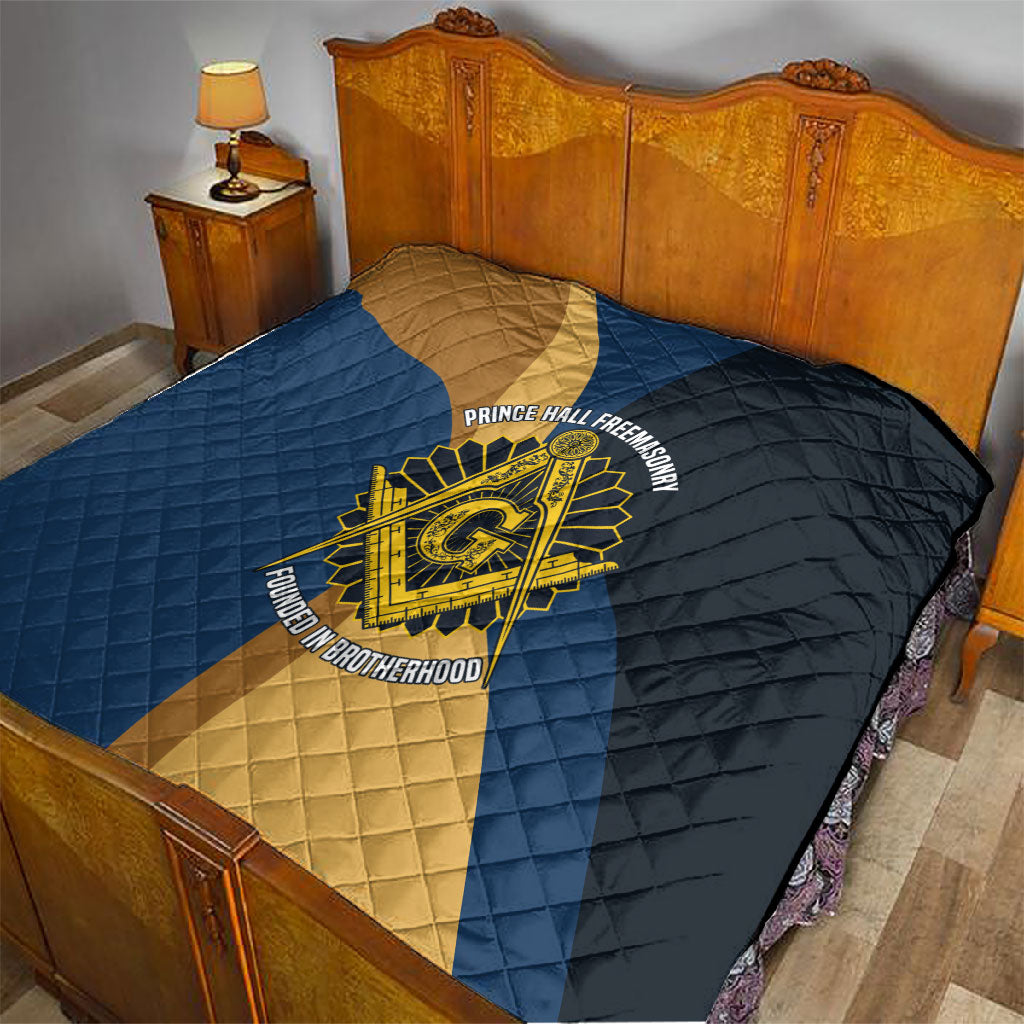 Prince Hall Freemasonry Quilt Square and Compasses Gold Blue Geometric