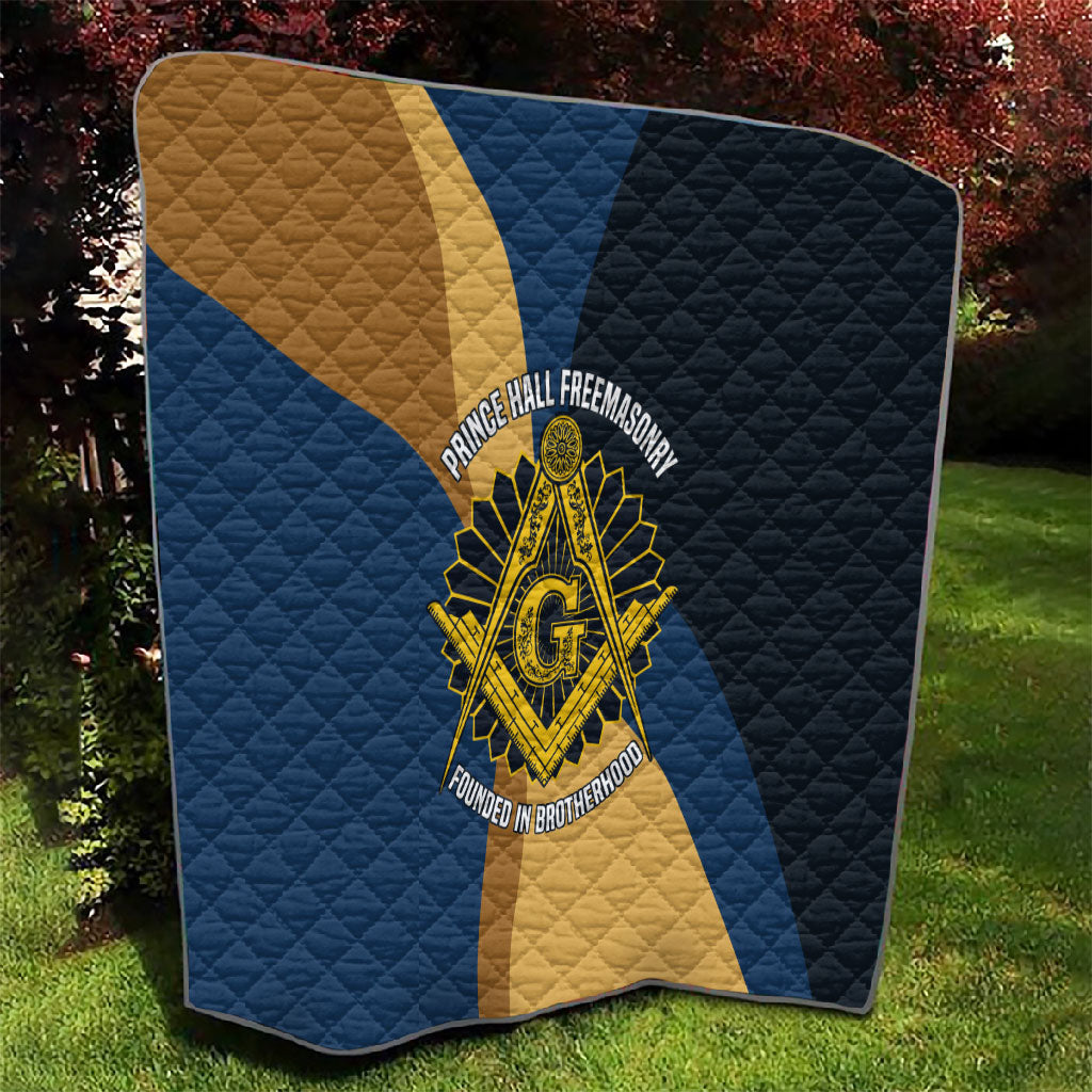Prince Hall Freemasonry Quilt Square and Compasses Gold Blue Geometric