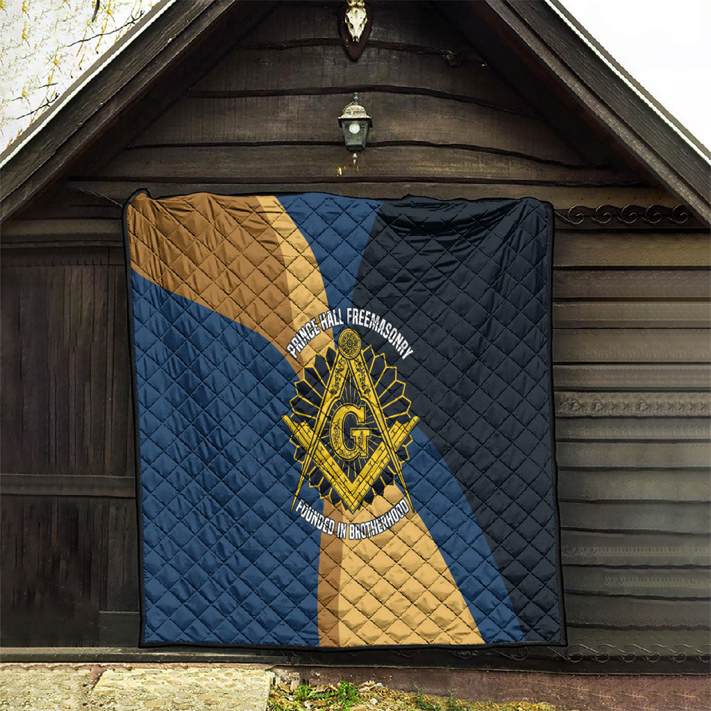 Prince Hall Freemasonry Quilt Square and Compasses Gold Blue Geometric