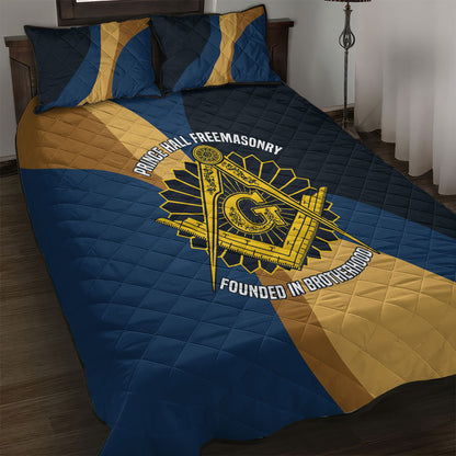 Prince Hall Freemasonry Quilt Bed Set Square and Compasses Gold Blue Geometric