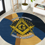 Prince Hall Freemasonry Round Carpet Square and Compasses Gold Blue Geometric