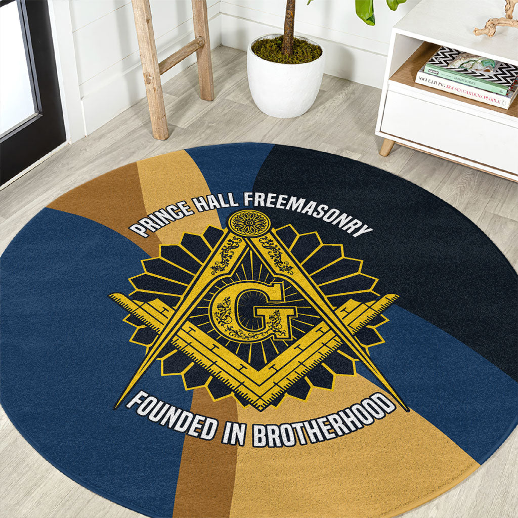 Prince Hall Freemasonry Round Carpet Square and Compasses Gold Blue Geometric