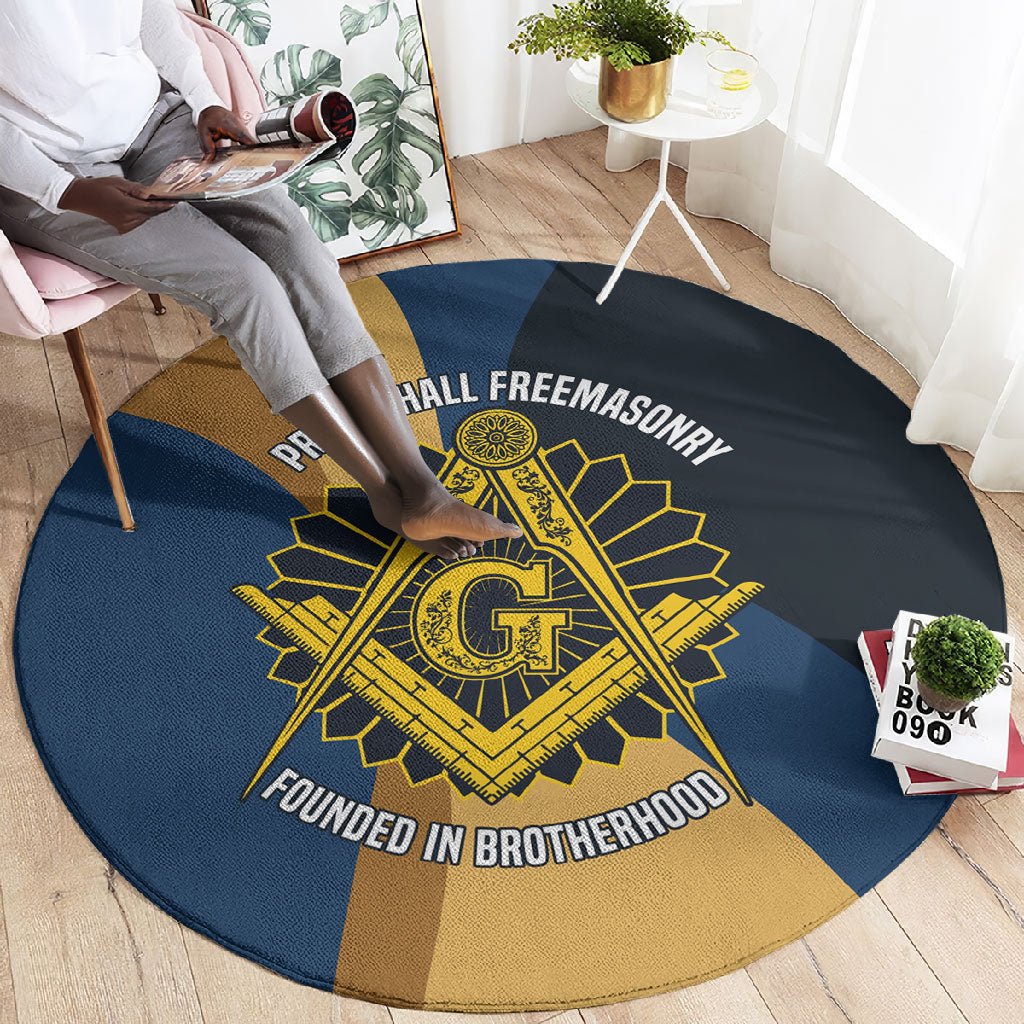 Prince Hall Freemasonry Round Carpet Square and Compasses Gold Blue Geometric
