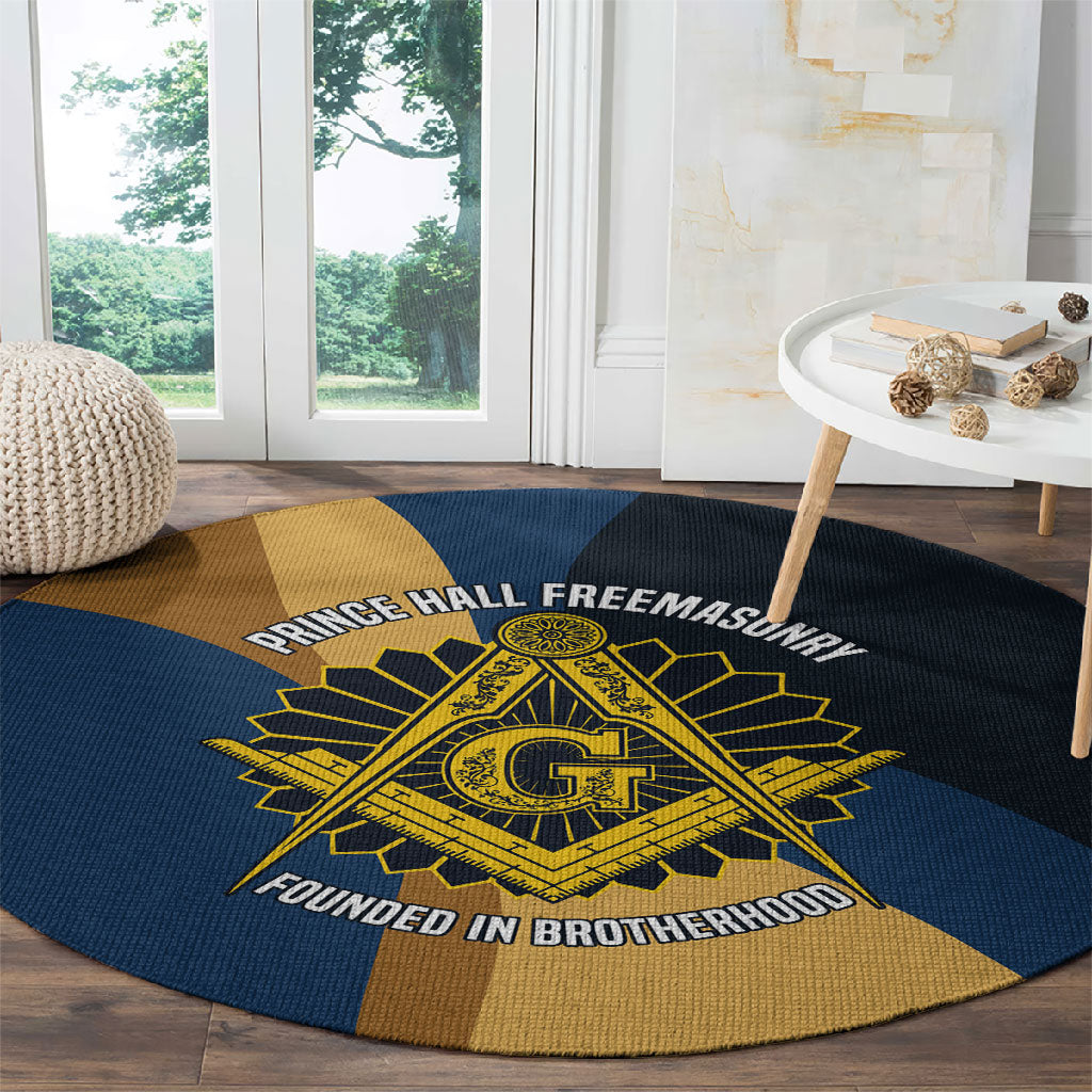 Prince Hall Freemasonry Round Carpet Square and Compasses Gold Blue Geometric