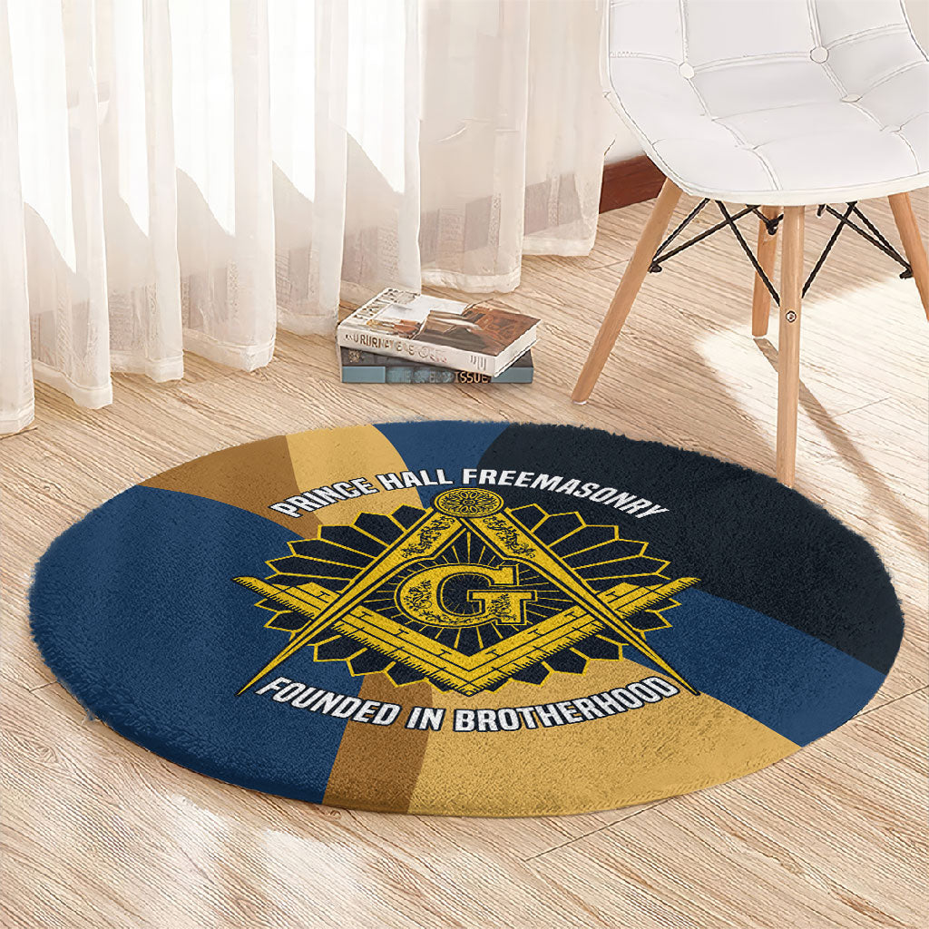 Prince Hall Freemasonry Round Carpet Square and Compasses Gold Blue Geometric