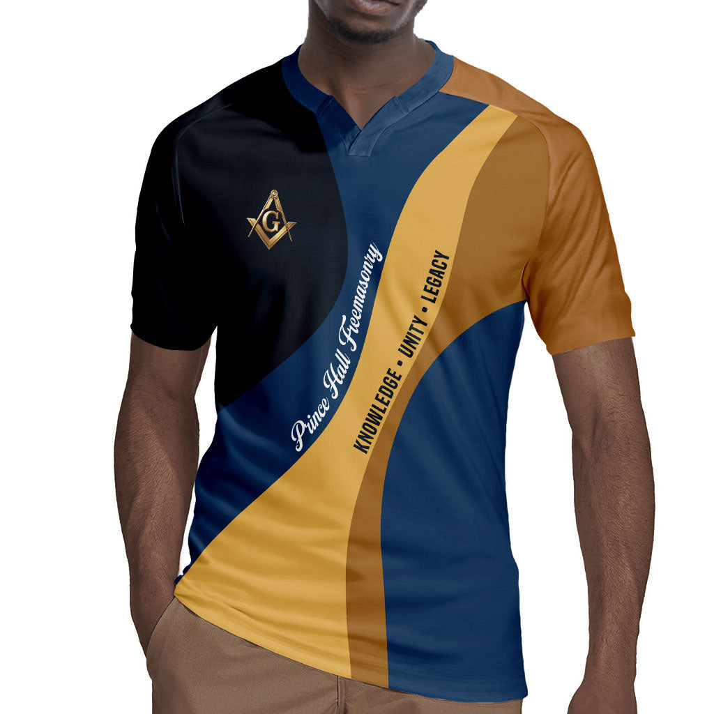 Prince Hall Freemasonry Rugby Jersey Square and Compasses Gold Blue Geometric