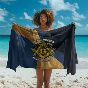 Prince Hall Freemasonry Sarong Square and Compasses Gold Blue Geometric