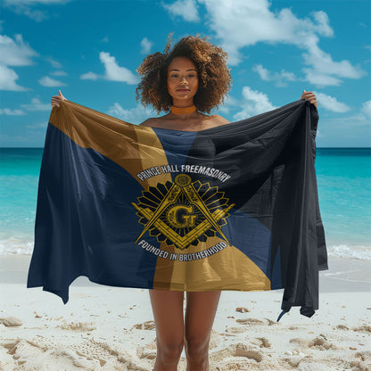 Prince Hall Freemasonry Sarong Square and Compasses Gold Blue Geometric