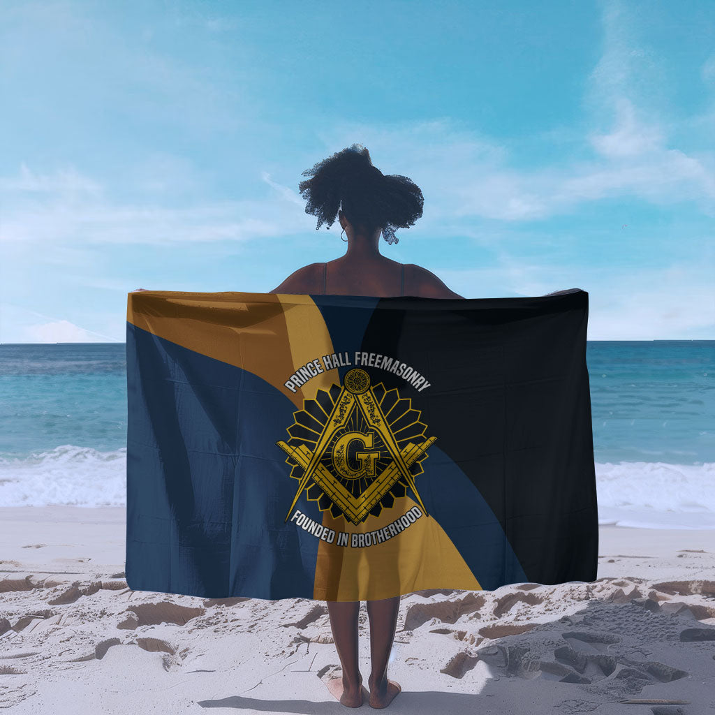 Prince Hall Freemasonry Sarong Square and Compasses Gold Blue Geometric