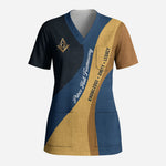 Prince Hall Freemasonry Scrub Top Square and Compasses Gold Blue Geometric